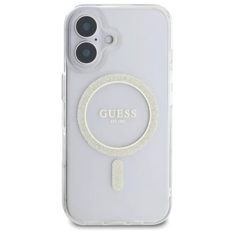Guess GUHMP16MHFGERET iPhone 16 Plus 6,7 inch transparante hardcase IML Glitter Circle MagSafe