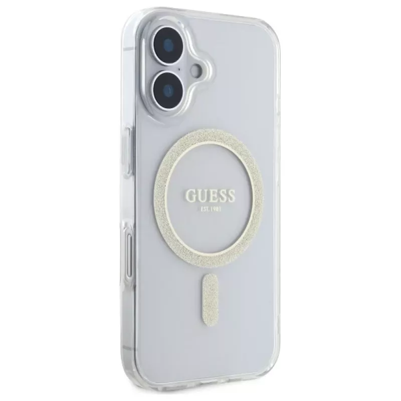 Guess GUHMP16MHFGERET iPhone 16 Plus 6,7 inch transparante hardcase IML Glitter Circle MagSafe
