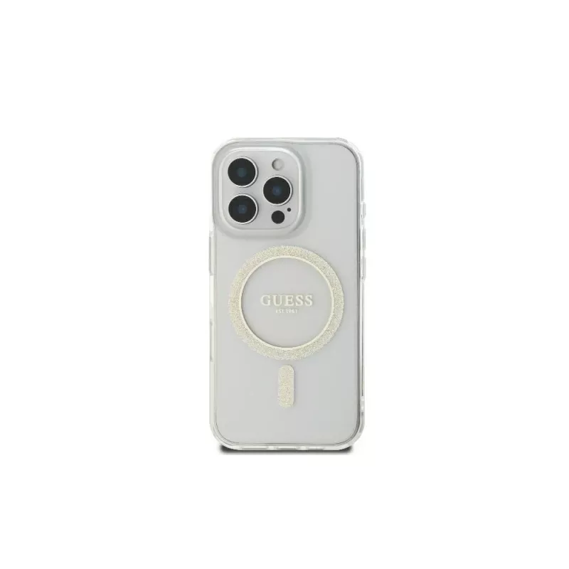 Guess GUHMP16LHFGERET iPhone 16 Pro 6,3 inch transparante hardcase IML Glitter Circle MagSafe