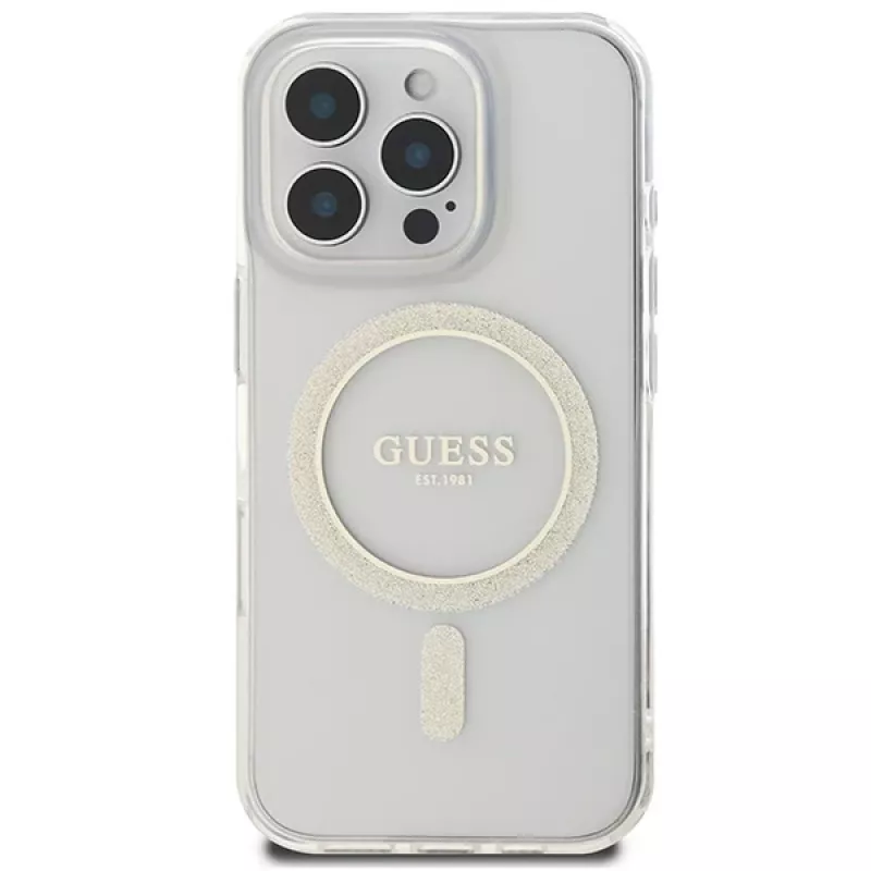 Guess Glitter Circle MagSafe hardcase voor Apple iPhone 16 Pro Max (6,9 inch) - transparant