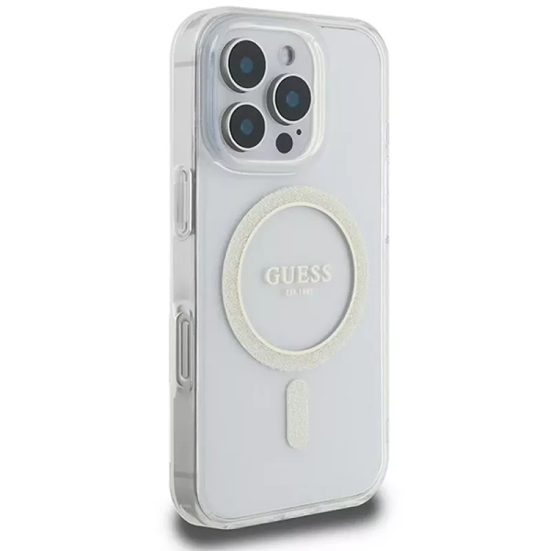 Guess Glitter Circle MagSafe hardcase voor Apple iPhone 16 Pro Max (6,9 inch) - transparant