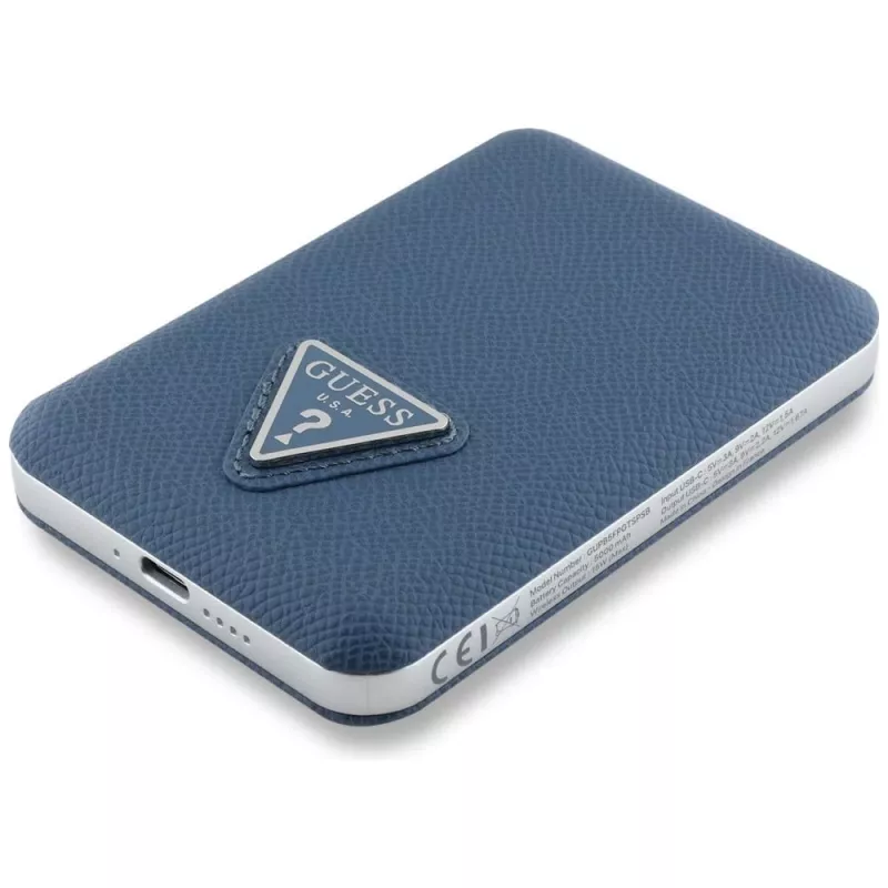 GUESS Grained Triangle draadloze powerbank 5000mAh 15W USB-C MagSafe blauw