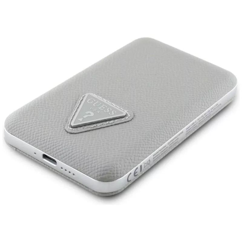 GUESS Grained Triangle draadloze powerbank 5000mAh 15W USB-C MagSafe beige