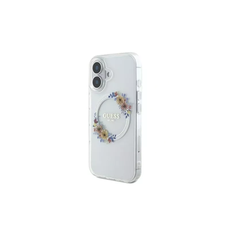 Guess GUHMP16MHFWFCT iPhone 16 Plus 6,7 inch transparante hardcase IML Flowers Wreath MagSafe