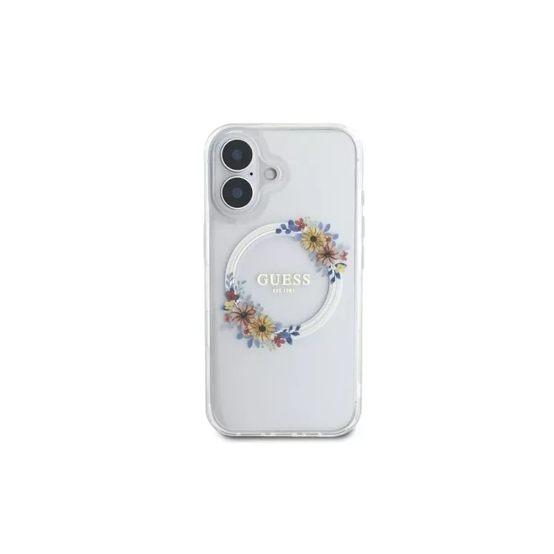 Guess GUHMP16MHFWFCT iPhone 16 Plus 6,7 inch transparante hardcase IML Flowers Wreath MagSafe