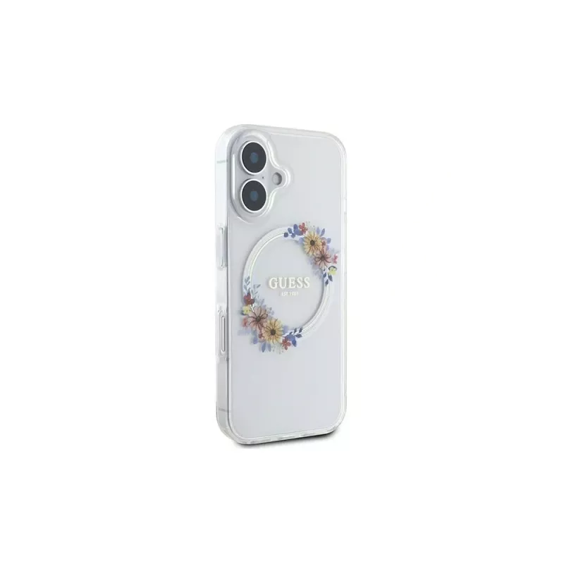 Guess GUHMP16MHFWFCT iPhone 16 Plus 6,7 inch transparante hardcase IML Flowers Wreath MagSafe