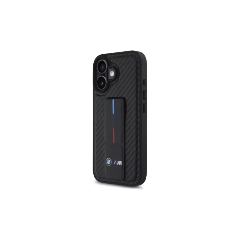 BMW BMHCP16SGSPCCK M Grip Stand Smooth and Carbon hardcase voor iPhone 16 6.1 – zwart