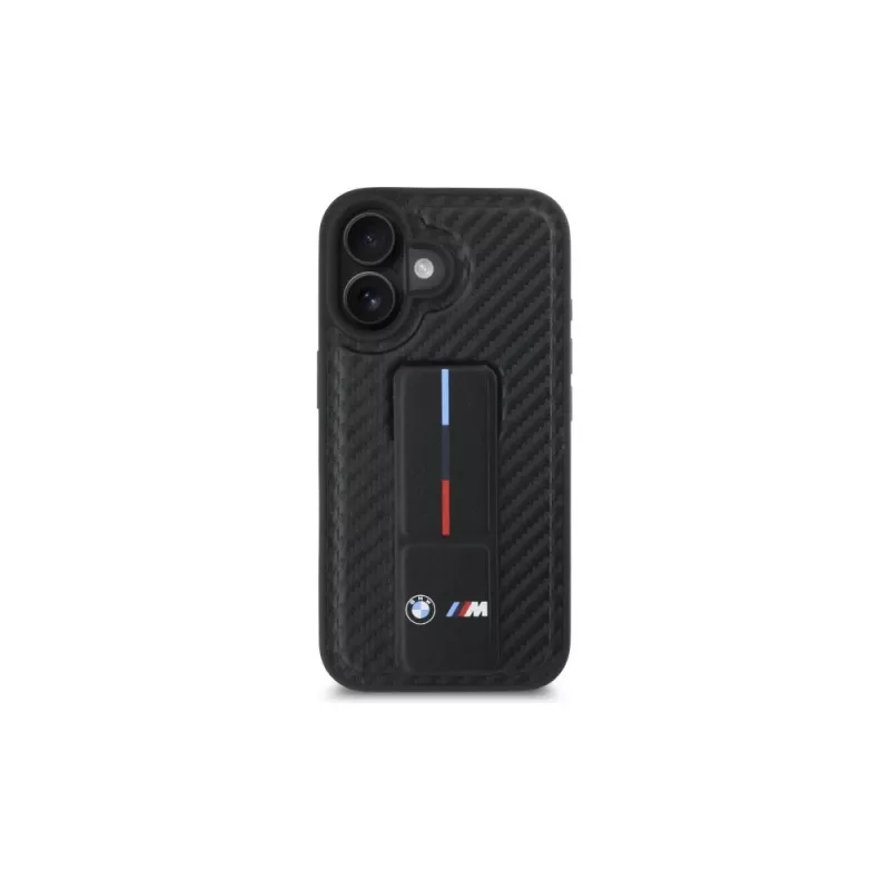BMW BMHCP16SGSPCCK M Grip Stand Smooth and Carbon hardcase voor iPhone 16 6.1 – zwart