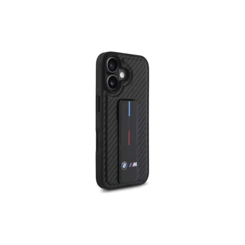 BMW BMHCP16SGSPCCK M Grip Stand Smooth and Carbon hardcase voor iPhone 16 6.1 – zwart