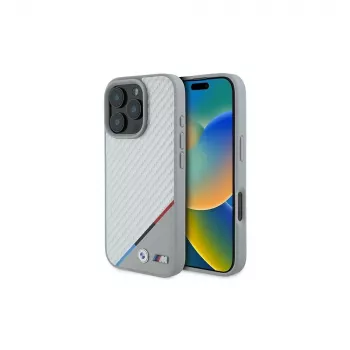 BMW M Carbon Tricolor Line hardcase voor iPhone 16 Pro 6,3 inch grijs MagSafe