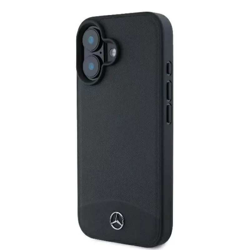Mercedes-Benz MEHMP16S23RBARK iPhone 16 6,1 inch zwarte hardcase van gestructureerd en glad leer met MagSafe