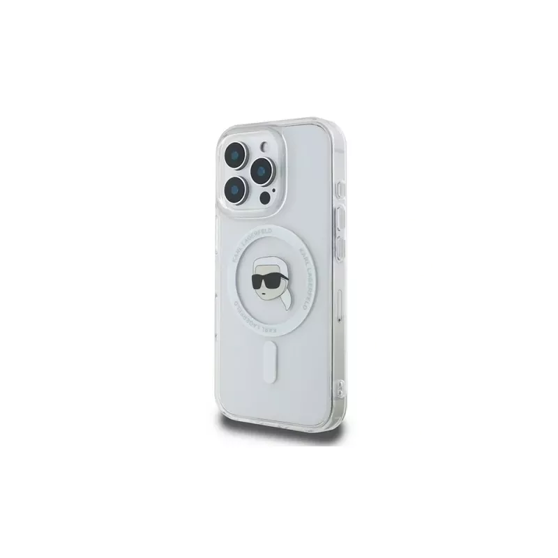 Karl Lagerfeld KLHMP16LHLSKIH hardcase IML Metal Karl Head MagSafe voor Apple iPhone 16 Pro, wit