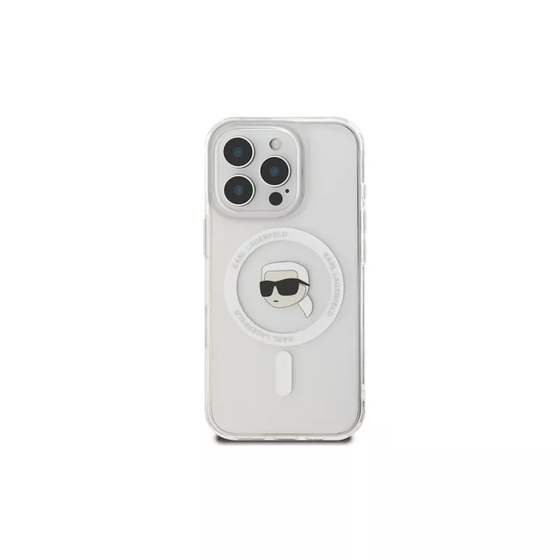 Karl Lagerfeld KLHMP16LHLSKIH hardcase IML Metal Karl Head MagSafe voor Apple iPhone 16 Pro, wit