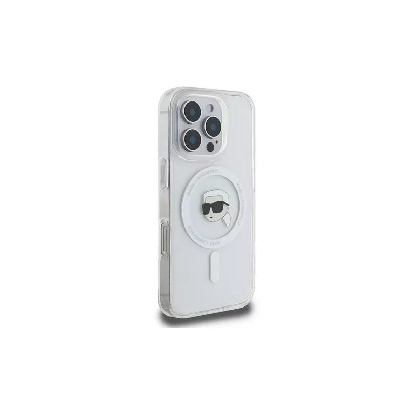 Karl Lagerfeld KLHMP16LHLSKIH hardcase IML Metal Karl Head MagSafe voor Apple iPhone 16 Pro, wit