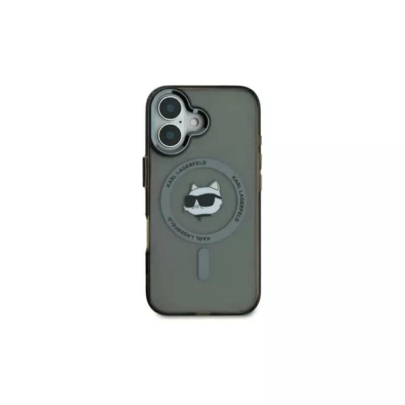 Karl Lagerfeld KLHMP16SHLSCHK iPhone 16 6.1 zwart hardcase IML Metal Choupette Head MagSafe