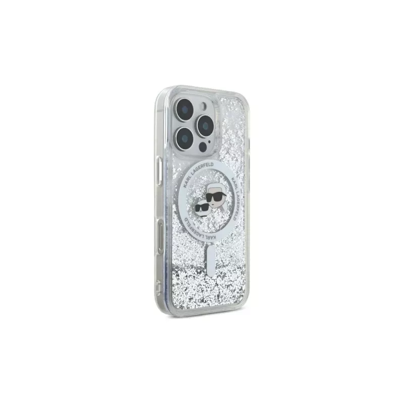Karl Lagerfeld Liquid Glitter Karl & Choupette Head MagSafe case voor Apple iPhone 16 Pro