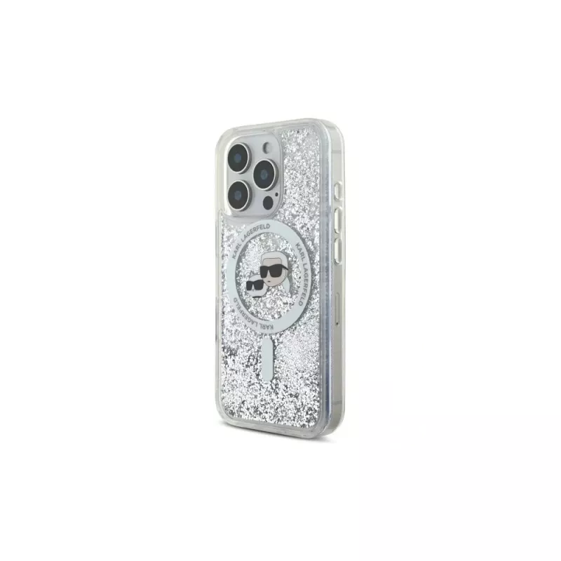 Karl Lagerfeld Liquid Glitter Karl & Choupette Head MagSafe case voor iPhone 16 Pro Max (transparant)