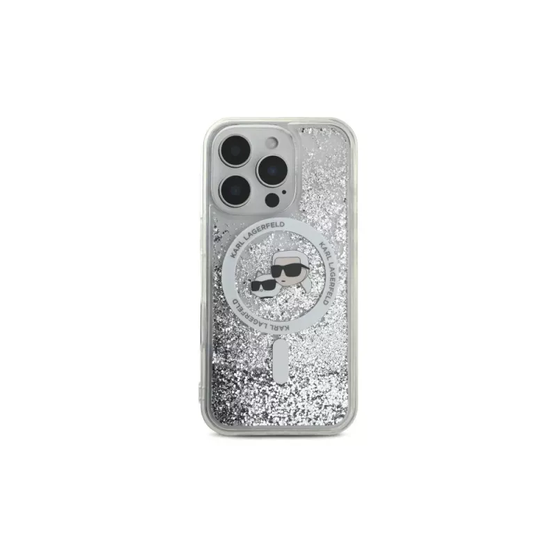 Karl Lagerfeld Liquid Glitter Karl & Choupette Head MagSafe case voor iPhone 16 Pro Max (transparant)