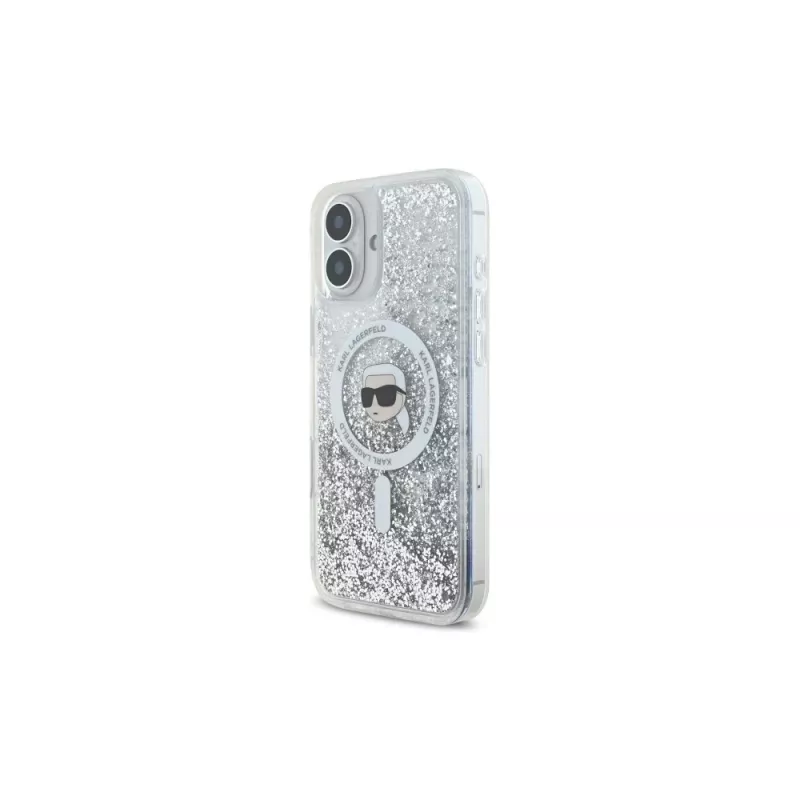 Karl Lagerfeld Liquid Glitter Karl Head MagSafe hardcase voor Apple iPhone 16 6,1 inch - transparant