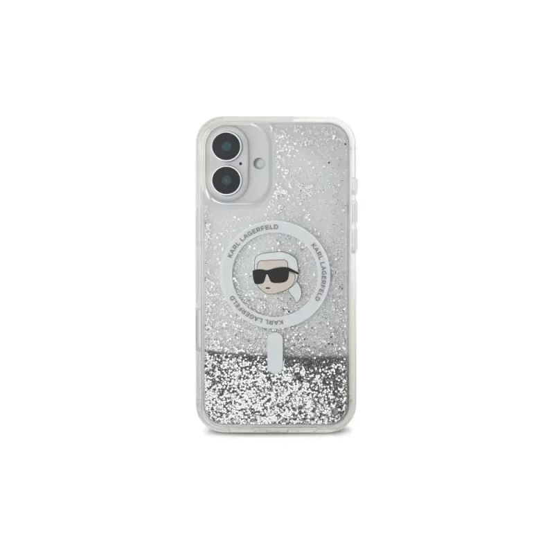 Karl Lagerfeld Liquid Glitter Karl Head MagSafe hardcase voor iPhone 16 Plus, transparant