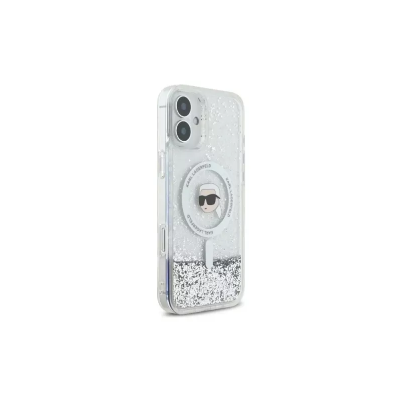 Karl Lagerfeld Liquid Glitter Karl Head MagSafe hardcase voor iPhone 16 Plus, transparant