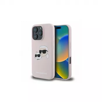 Karl Lagerfeld KLHMP16XSKCHPPLP iPhone 16 Pro Max 6,9 inch roze siliconen hardcase met Double Heads Print en MagSafe