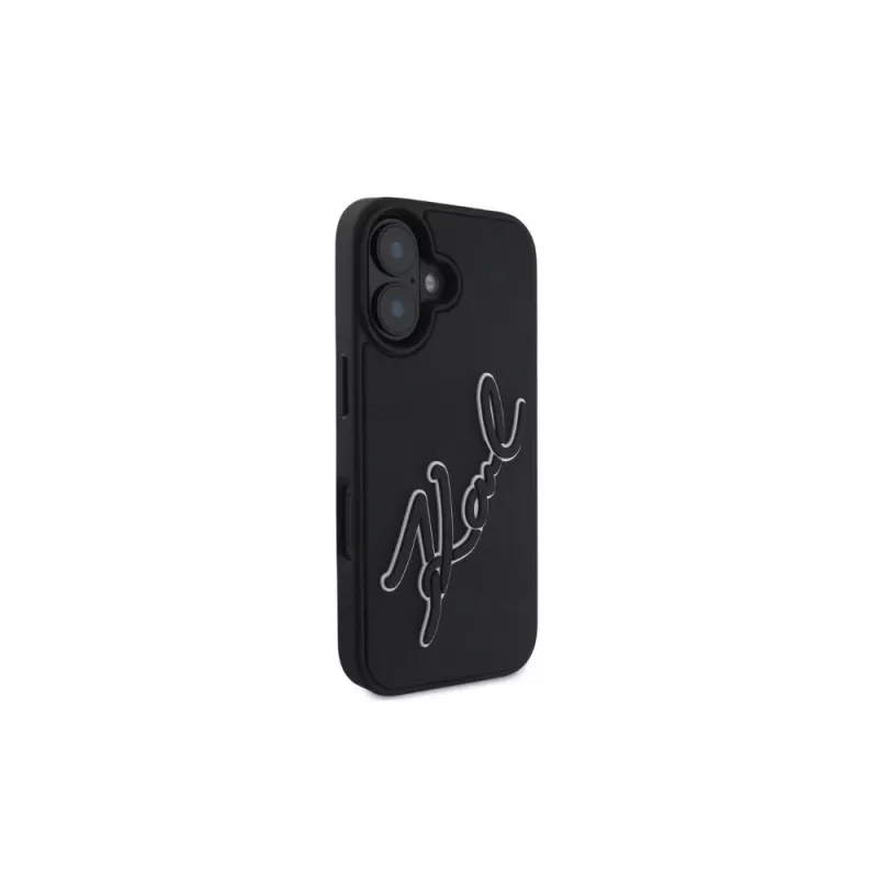 Karl Lagerfeld 3D Rubber Bicolor Signature case voor iPhone 16 (zwart)