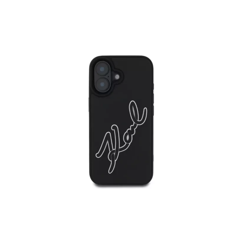 Karl Lagerfeld 3D Rubber Bicolor Signature case voor iPhone 16 (zwart)
