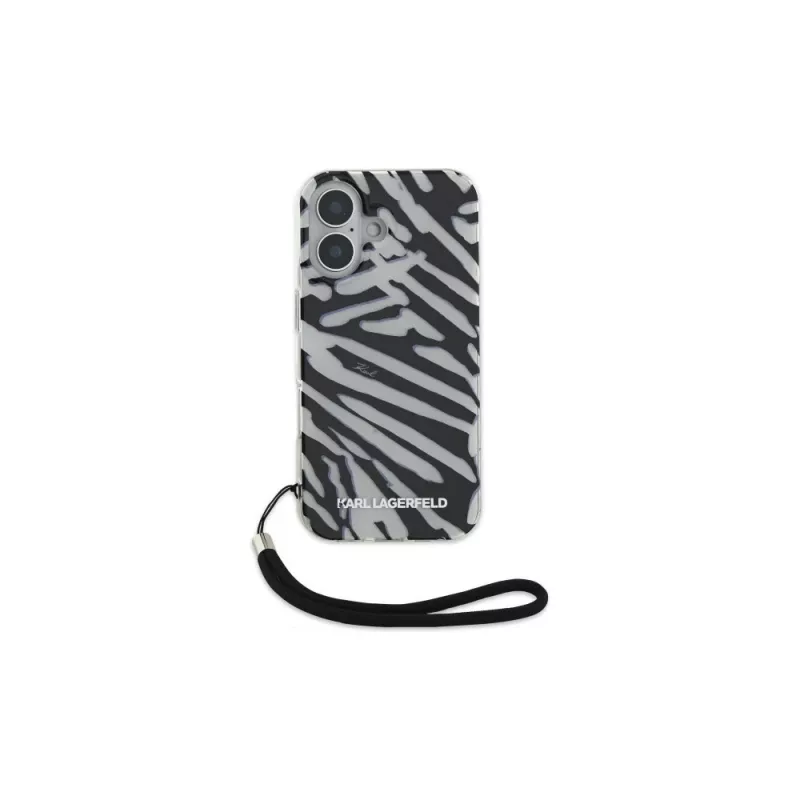Karl Lagerfeld IML Zebra Pattern & Cord back cover voor Apple iPhone 16 - zwart