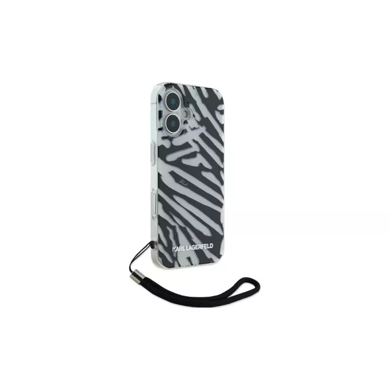 Karl Lagerfeld IML Zebra Pattern & Cord back cover voor Apple iPhone 16 - zwart