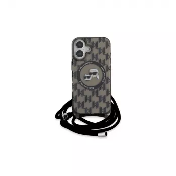 Karl Lagerfeld KLHMP16SHCKCKLCK iPhone 16 6,1 zwarte hardcase IML Crossbody Monogram Karl & Choupette Head MagSafe