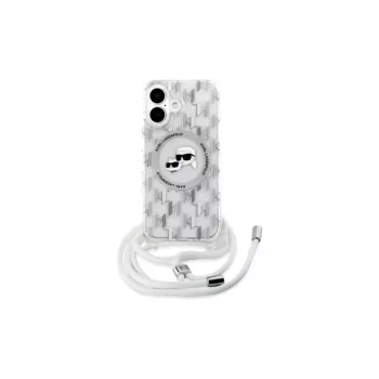 Karl Lagerfeld KLHMP16SHCKCKLCT iPhone 16 6,1 inch transparante hardcase IML Crossbody Monogram Karl & Choupette Head MagSafe