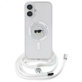 Karl Lagerfeld KLHMP16SHCKHNT iPhone 16 hardcase transparant Crossbody IML Karl Head MagSafe