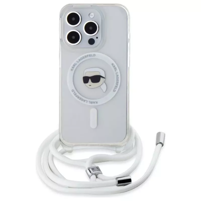 Karl Lagerfeld iPhone 16 Pro hardcase transparant Crossbody IML Karl Head MagSafe