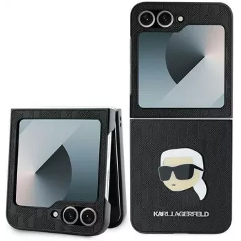 Karl Lagerfeld KLHCZF6PGKSKIHK Saffiano Monogram hardcase voor Samsung Galaxy Z Flip 6 / Z Flip 7 FE, zwart