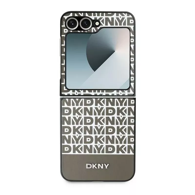 DKNY DKHCZF6PSOSPW beschermhoes voor Samsung Galaxy Z Flip 6 / Z Flip7 FE - bruin Repeat Pattern Bottom Stripe