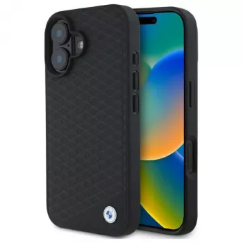BMW BMHMP16S23RDDK iPhone 16 6,1 inch zwarte hardcase Sign Leather Diamond Metal Logo MagSafe
