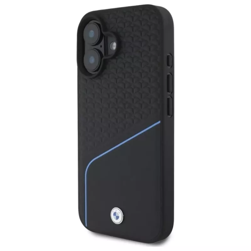 BMW Sign Leather Textured And Line MagSafe hardcase voor Apple iPhone 16 6,1 inch - zwart