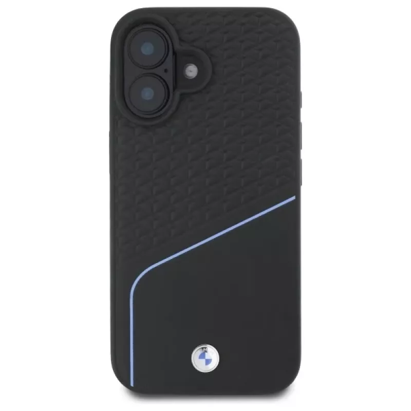 BMW Sign Leather Textured And Line MagSafe hardcase voor Apple iPhone 16 6,1 inch - zwart