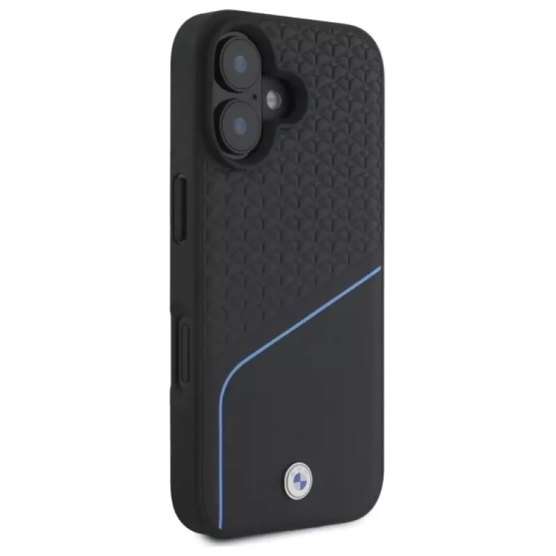 BMW Sign Leather Textured And Line MagSafe hardcase voor Apple iPhone 16 6,1 inch - zwart