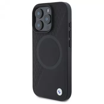 BMW Sign Leather Half Textured hardcase met Circle MagSafe voor Apple iPhone 16 Pro Max 6,9 inch zwart