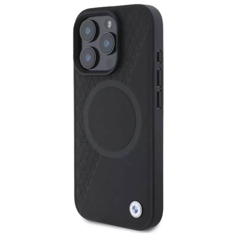 BMW Sign Leather Half Textured hardcase met Circle MagSafe voor Apple iPhone 16 Pro Max 6,9 inch zwart