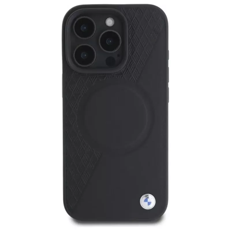 BMW Sign Leather Half Textured hardcase met Circle MagSafe voor Apple iPhone 16 Pro Max 6,9 inch zwart