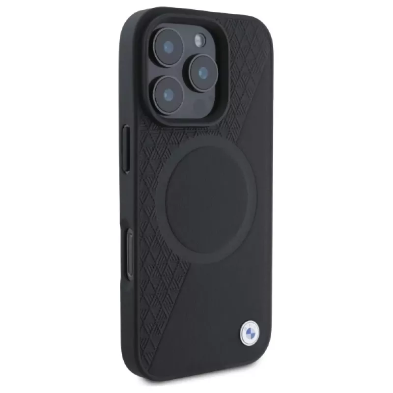BMW Sign Leather Half Textured hardcase met Circle MagSafe voor Apple iPhone 16 Pro Max 6,9 inch zwart