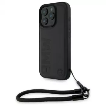 BMW Signature Leather Wordmark Cord Hardcase voor Apple iPhone 16 Pro 6,3 inch - zwart
