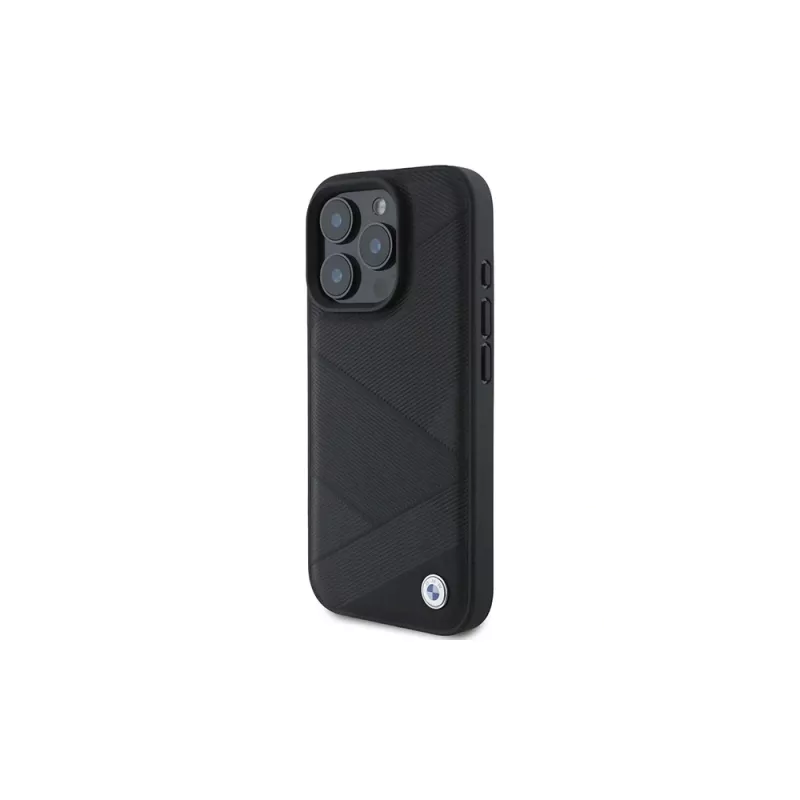 BMW Sign Leather Crossing Lines Pattern Hard Case voor Apple iPhone 16 Pro 6,3 inch zwart