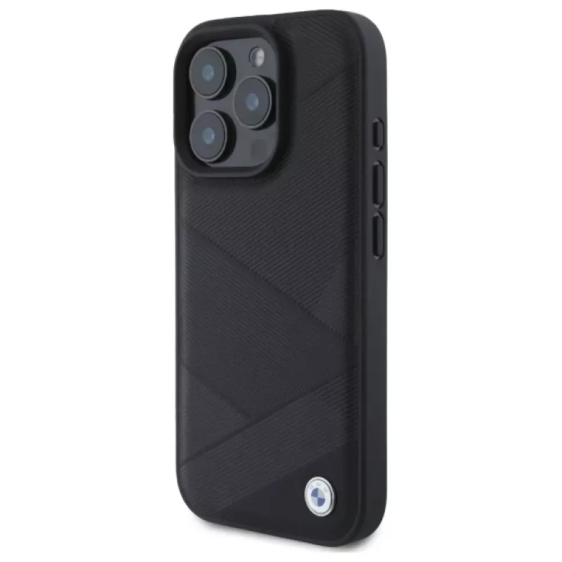 BMW BMHCP16X23RCGPK iPhone 16 Pro Max 6,9 inch zwarte hardcase Sign Leather Crossing Lines Pattern