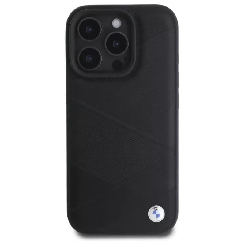 BMW BMHCP16X23RCGPK iPhone 16 Pro Max 6,9 inch zwarte hardcase Sign Leather Crossing Lines Pattern