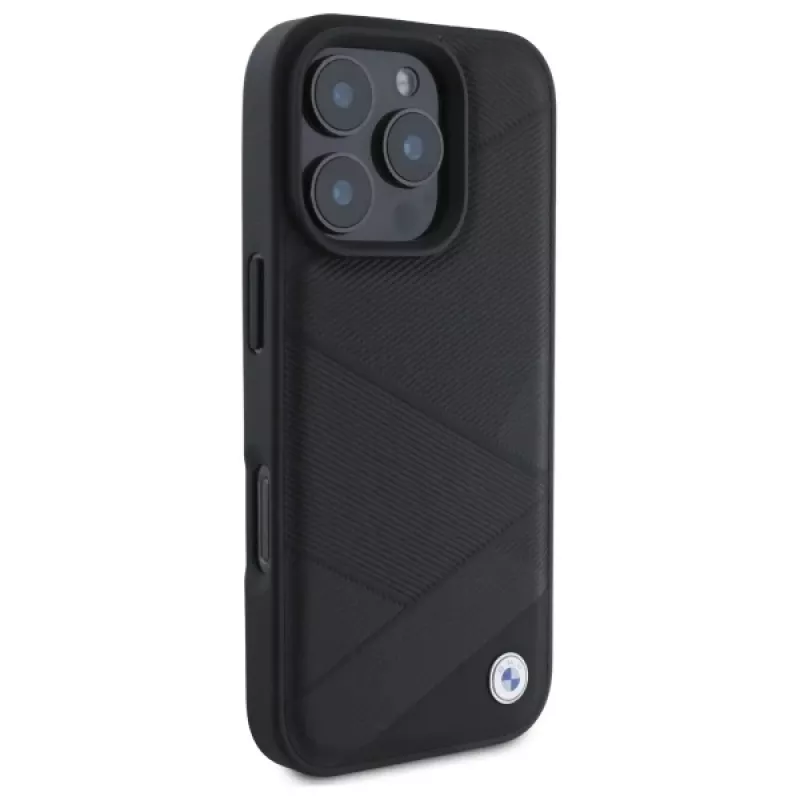 BMW BMHCP16X23RCGPK iPhone 16 Pro Max 6,9 inch zwarte hardcase Sign Leather Crossing Lines Pattern