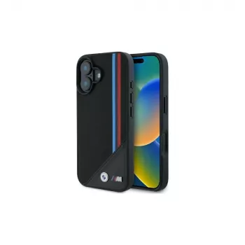 BMW M Meshed Tricolor Stripes MagSafe Hard Case voor iPhone 16 6,1 inch zwart